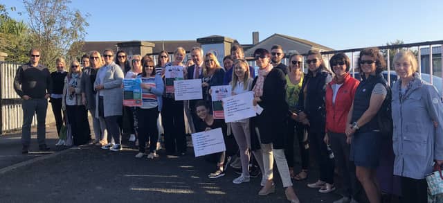 Protesters at Glór Na Mara in Tramore, County Waterford