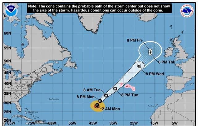 Latest update shows Hurricane Lorenzo tracking toward West of Ireland