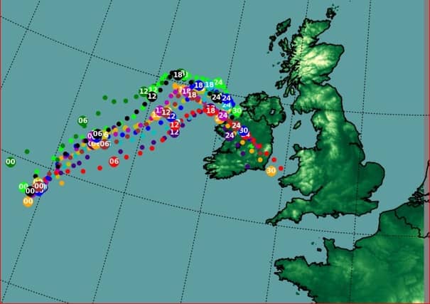 Met Éireann's recent track guidance for the centre of Lorenzo
