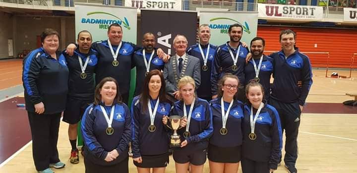 The Waterford Badminton Association grade E team celebrating its success