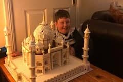 Cormac Foxe with his completed LEGO kit of the 6,000 piece  Taj Mahal