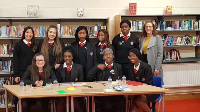 Presentation Secondary School Waterford students with teacher Rebecca Walsh who competed in the Concern debates