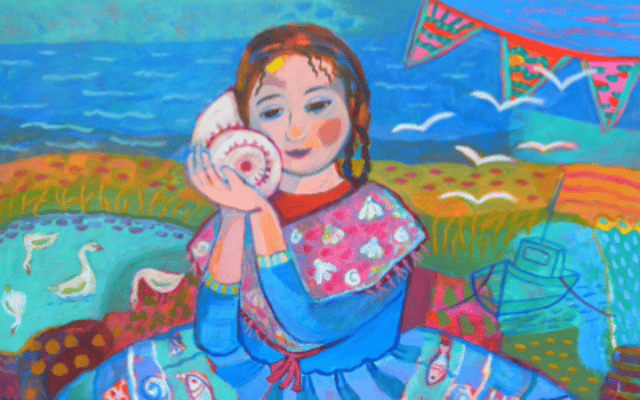 Pictured is an art piece created by Marja van Kampen, titled 'The Sound of the Sea'