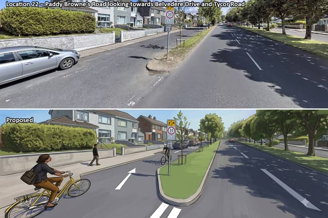 A render of the proposed road layout for Paddy Browne's Road as part of the Accessible Neighbourhood Project