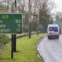 A view of a road sign on the A5