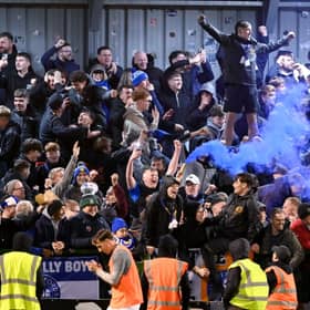 Blues fans celebrate after Tommy Lonergan put their side 2-0 up against Bohemians in the FAI Cup semi-final