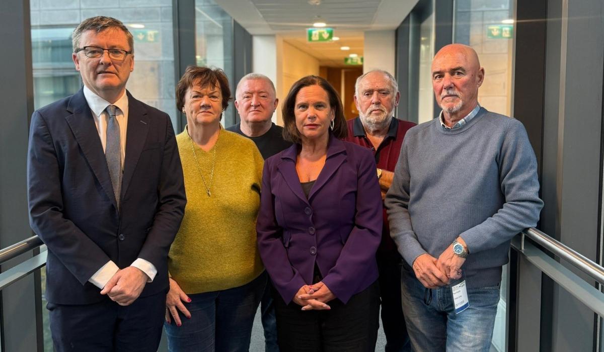 Sinn Féin leader Mary Lou McDonald meets with former Waterford Crystal workers