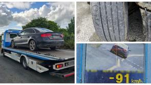 Car with defective tires and going almost double the speed limit caught by Waterford Gardaí