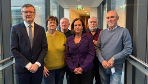 Sinn F&eacute;in leader Mary Lou McDonald meets with former Waterford Crystal workers