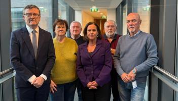 Sinn Féin leader Mary Lou McDonald meets with former Waterford Crystal workers