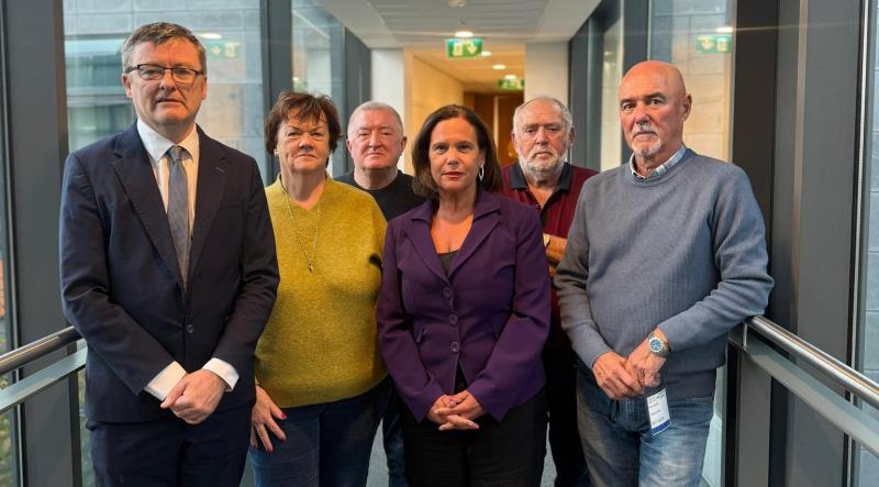 Sinn Féin leader Mary Lou McDonald meets with former Waterford Crystal workers
